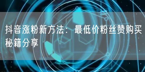 抖音涨粉新方法：最低价粉丝赞购买秘籍分享